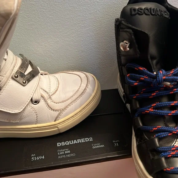 Dsquuared 2 , Sneakers 2 pair Italy Kids size 31 white Black - Picture 12 of 12